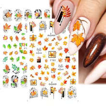 2021 New Style Autumn Leaf Nail stickers Ins Art Line Flowers Maple Leaf Nail Stickers For Thanksgiving Day